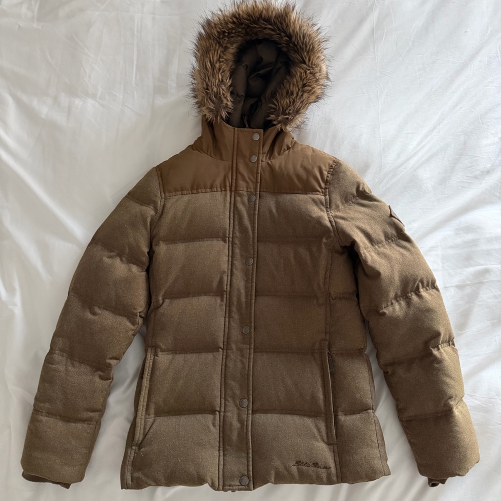 Eddie Bauer Brown Puffer Jacket with Fur Hood